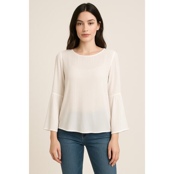 Treasure & Bond Women Size Small Top Pullover Sheer Ivory Bell Sleeves Slit Side - Picture 1 of 16